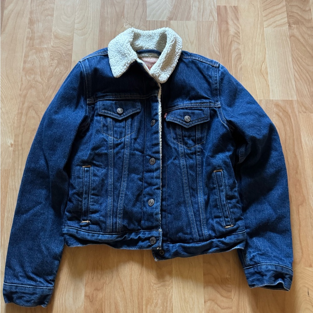 Levi's Blue Denim Jacket with Cream Sherpa Collar